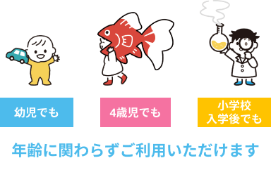 幼児でも、4歳児でも、小学校入学後でも。年齢に関わらずご利用いただけます。
