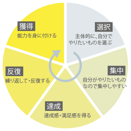 「選択」→「集中」→「達成」→「反復」→「獲得」の学習サイクル